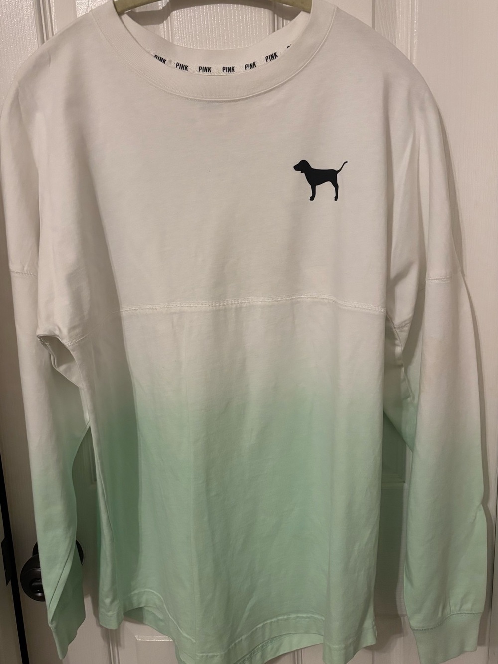 PINK Victoria's Secret White to Mint Dip-Dye Long-Sleeve Tee